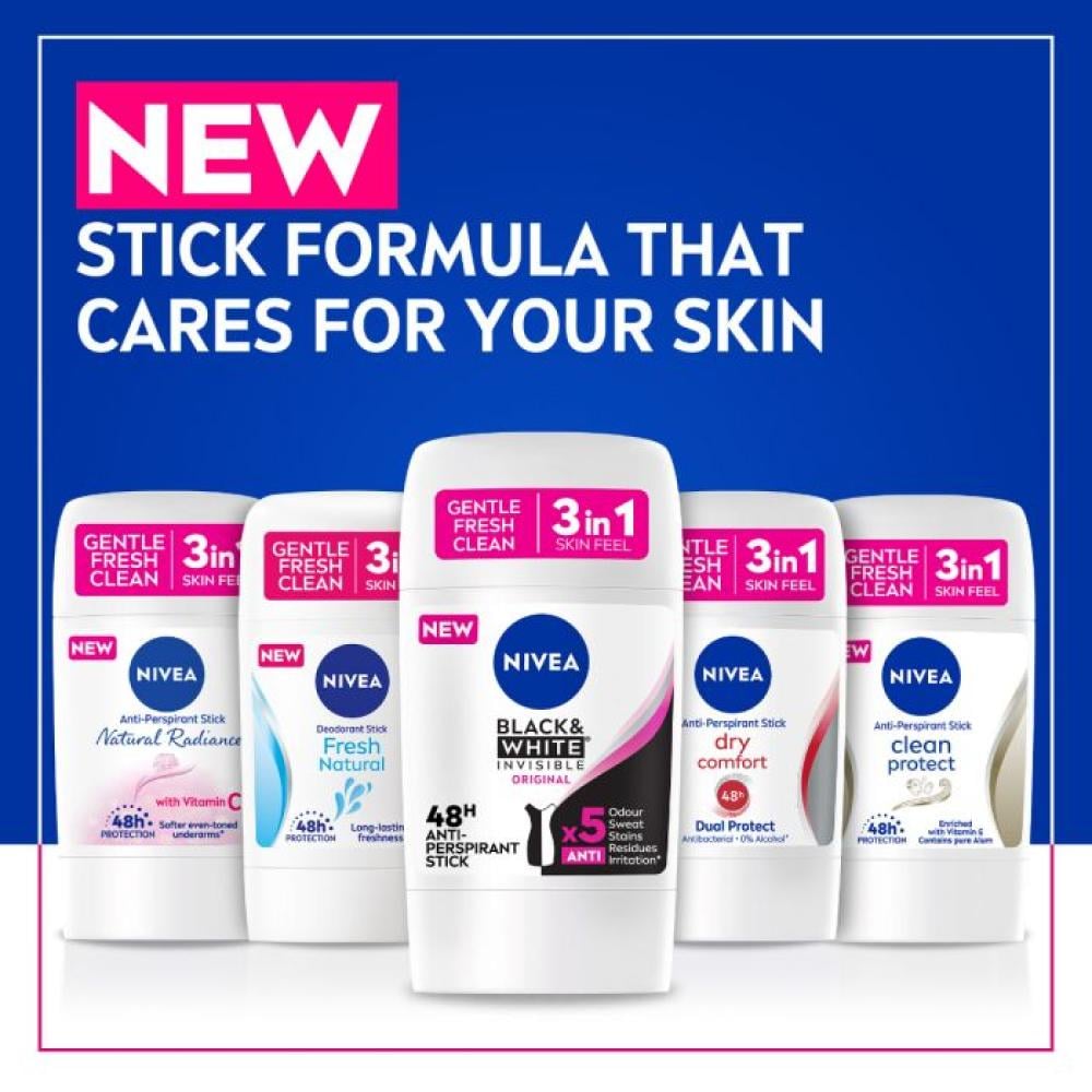نيفيا مزيل عرق ستيك بلاك اند وايت إنفيزبل اورجينال NIVEA BLACK & WHAT INVISIBLE ORIGINAL للنساء 50 مل - الصورة 2