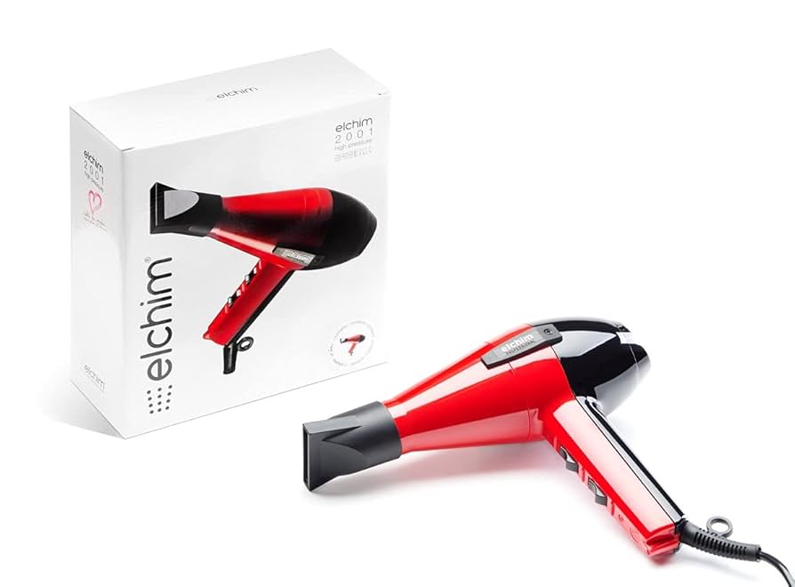 الكيم مجفف شعر احترافي عالي الضغط 2001 - احمر/اسود، Elchim Classic 2001 Professional Hair Dryer - الصورة 2