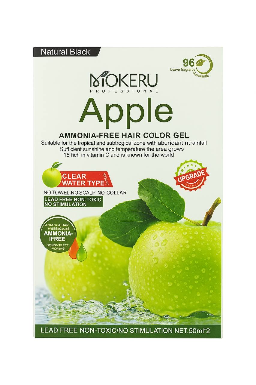 موكيرو – جل تلوين الشعر بالتفاح بدون أمونيا (أسود طبيعي) Mokeru Apple Ammonia-Free Hair Color Gel – Natural Black