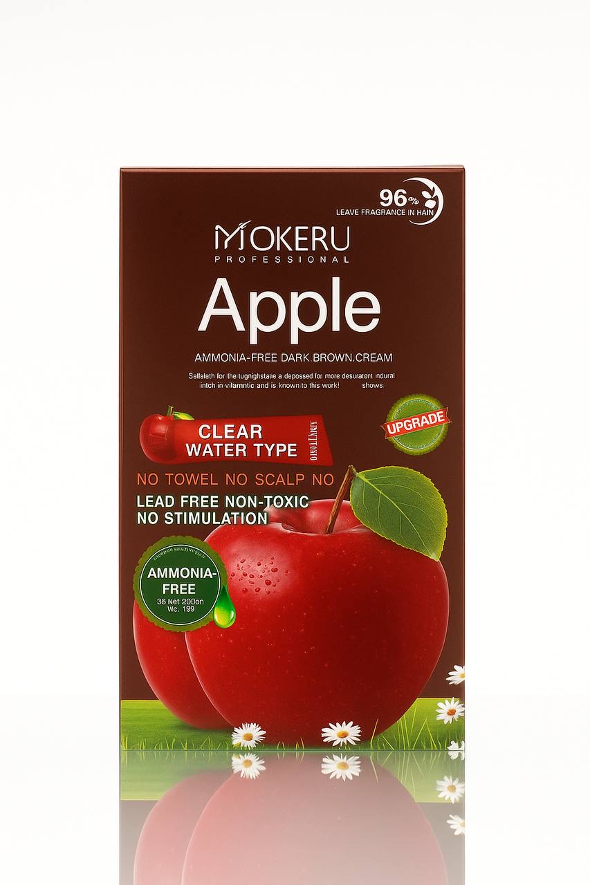 موكيرو – كريم تلوين الشعر بالتفاح بدون أمونيا (بني داكن) Mokeru Apple Ammonia-Free Hair Color Cream – Dark Brown