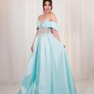 فستان اعراس لون ازرق فاتح نوع ستن اصلي 100%