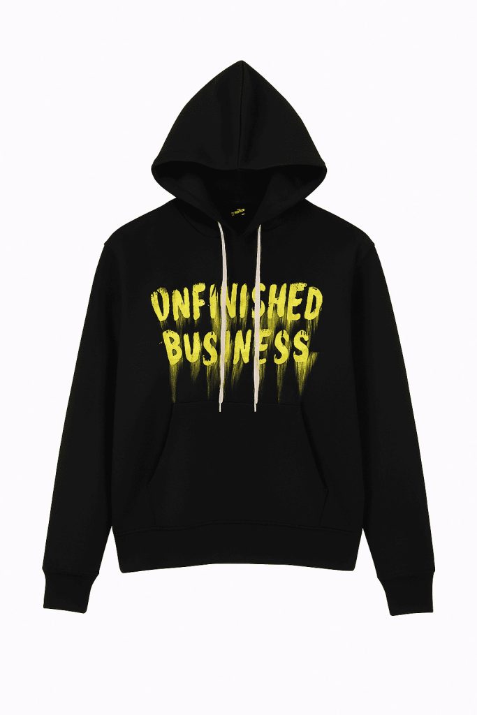 ⁦هودي رجالي أسود مطبوع بعبارة UNFINISHED BUSINESS⁩ - الصورة ⁦2⁩